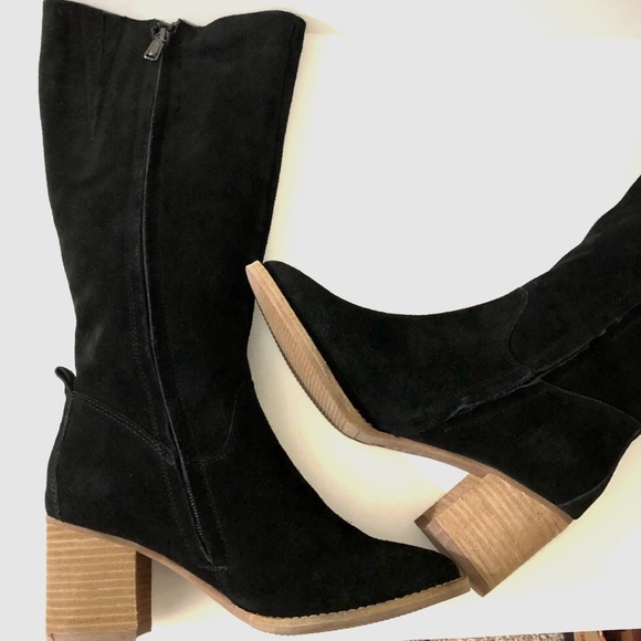 NEW Blondo Leather Suede Tall stacked Heel Boot Black 8.5 - Picture 6 of 16